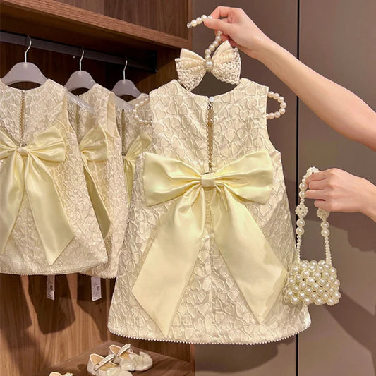 Baby Girls Birthday Party Dresses Kids Bow Elegant Wedding Gown Toddler Princess Sleeveless Classic Vestidos Children Clothing