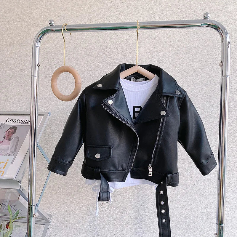 Autumn Girls Coat Waterproof And Stain Resistant Artificial Leather Fashion Zipper Jacket For 2-8 Years Girl Children Outdoor