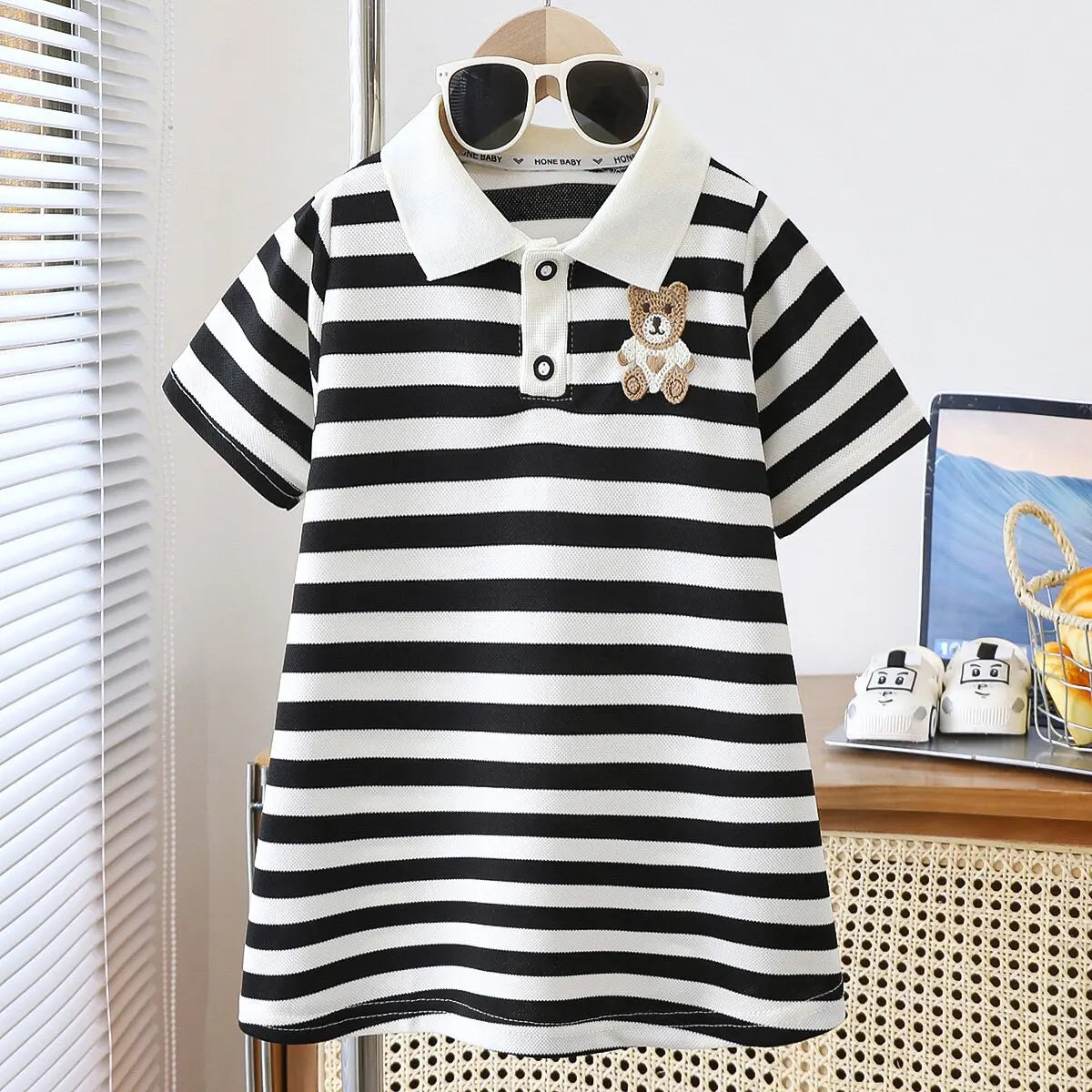 2025 New Children's Dress Girls' Summer Korean Edition Striped Strawberry lapel Casual Dress 1-10 Years Old