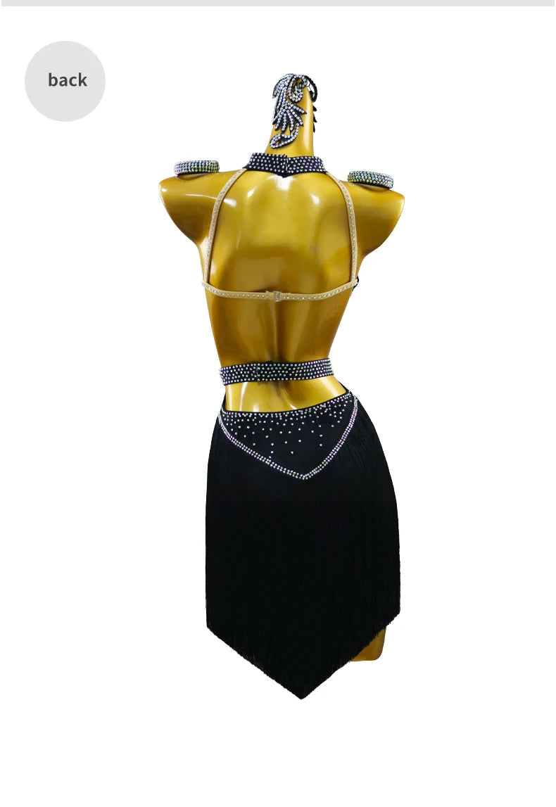 Black Latin Dress Women Stage Outfit Line Dance Costume 2025 New Sexy Girl Prom Skirt Kid Party Suit  Evening Clothes Customized
