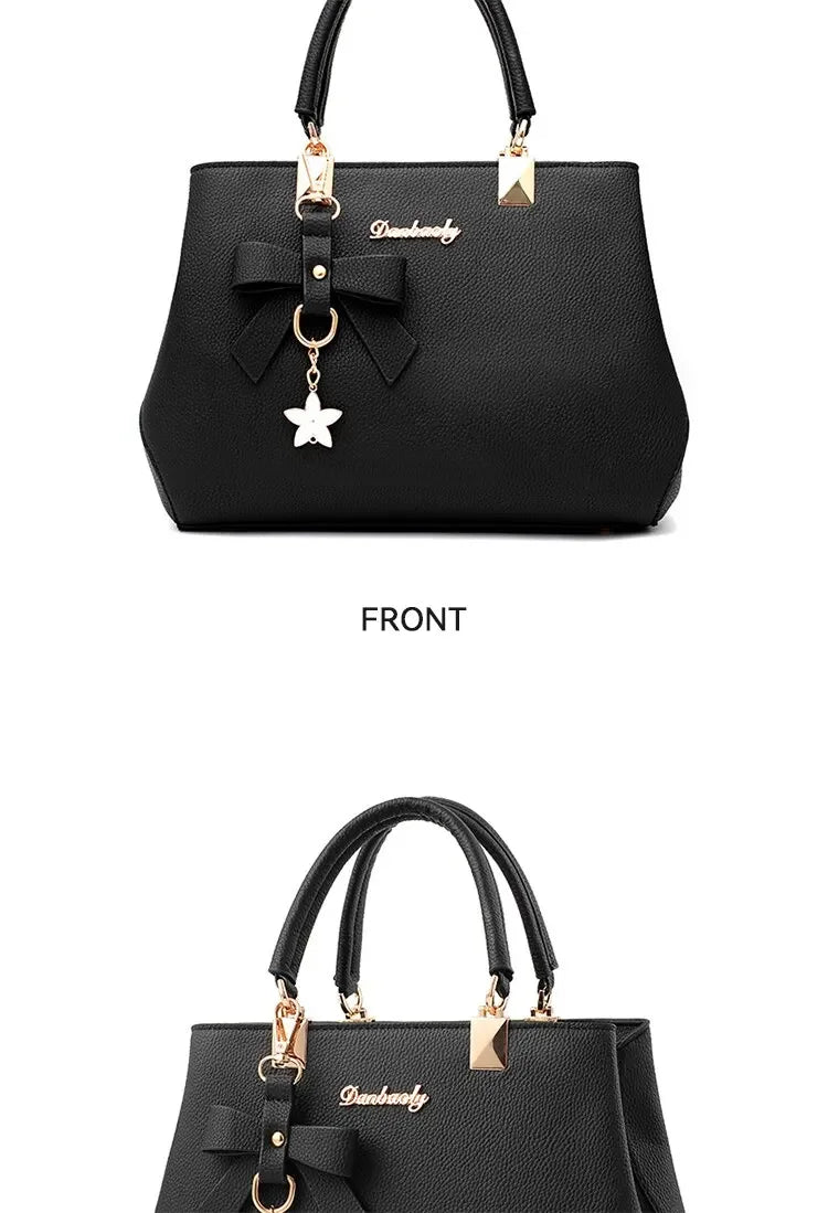 Fashion Solid Color With Bow One Shoulder Bag Portable Bandolera Casual Satchel Large Capacity Cross-body Handbag For Women