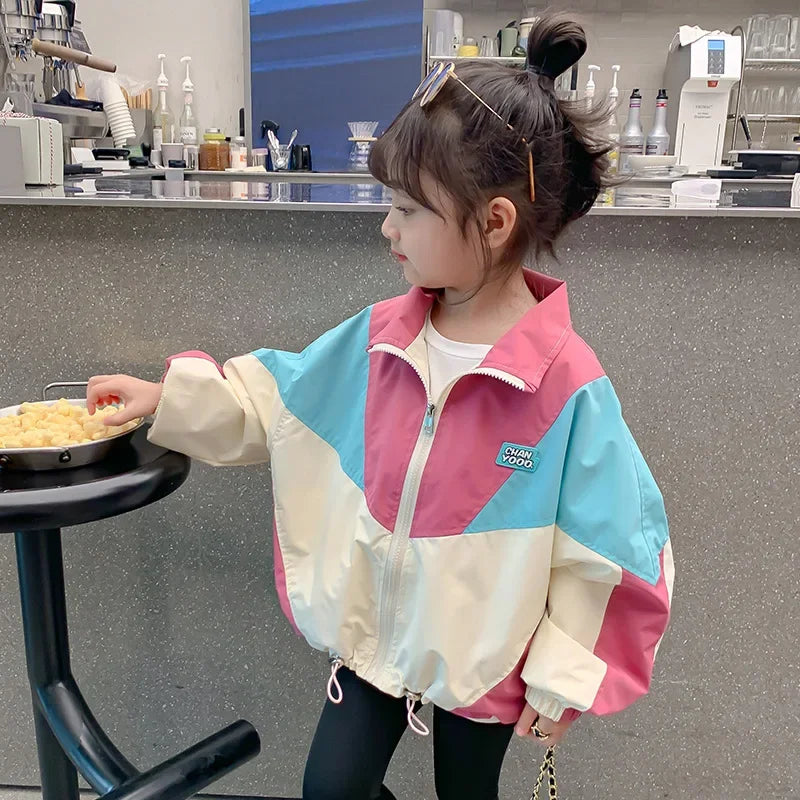Autumn Girls Coat Waterproof And Stain Resistant Artificial Leather Fashion Zipper Jacket For 2-8 Years Girl Children Outdoor
