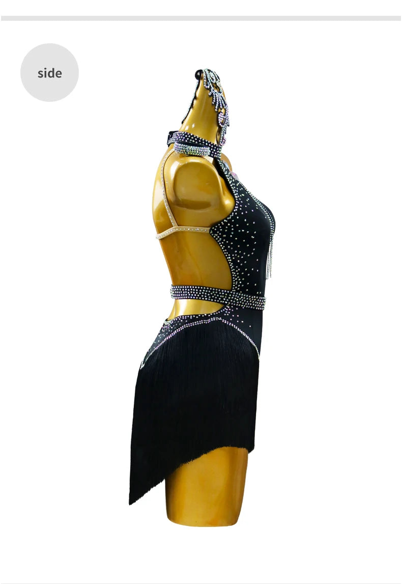 Black Latin Dress Women Stage Outfit Line Dance Costume 2025 New Sexy Girl Prom Skirt Kid Party Suit  Evening Clothes Customized
