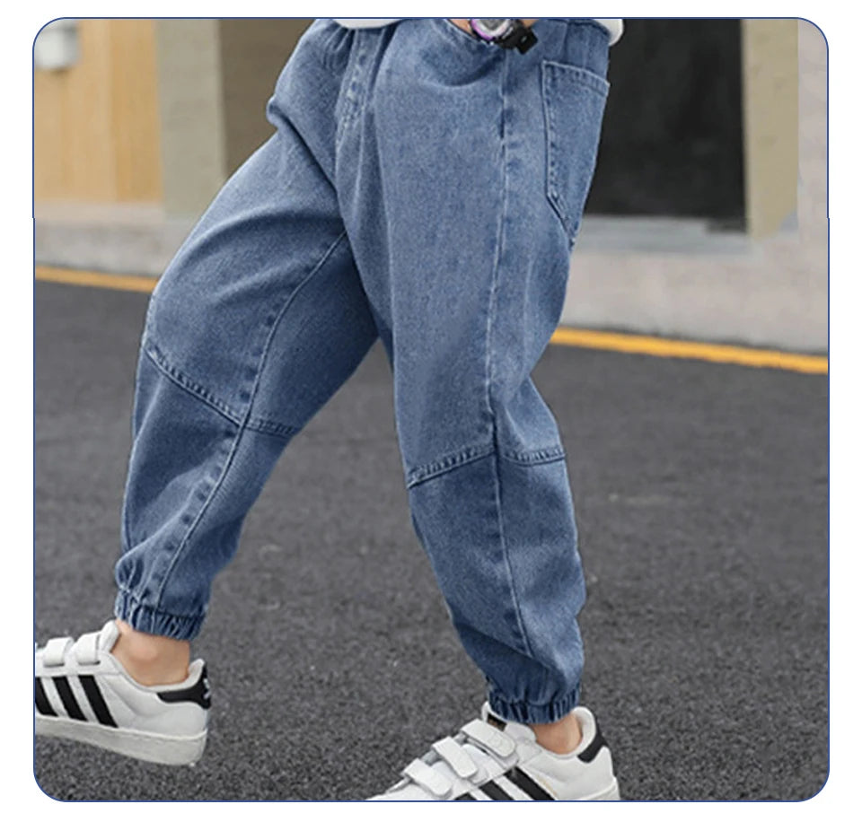 2024 Kids Boys Jeans Classic Black Blue Pants Streetwear Denim Jogger Pant Infant Boy Casual Bowboy Trousers4-10T джинсы детские