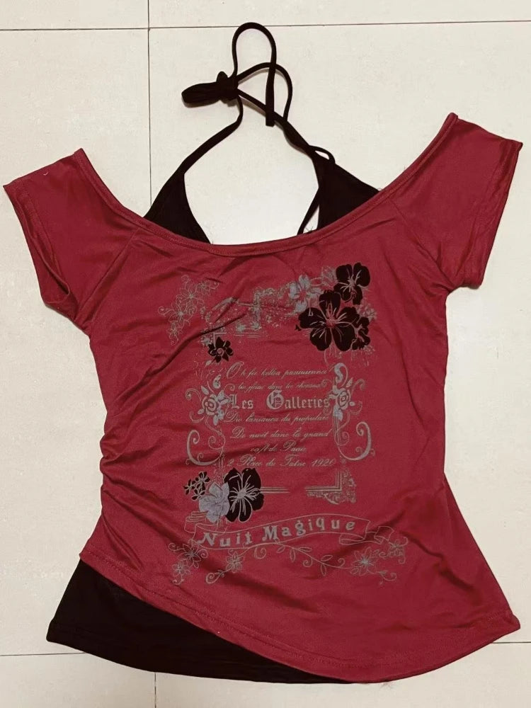 2000s Y2k Tops & Tees Women's T-shirt Print Sexy Punk Streetwear Shirt Gothic Blouse Casual Grunge T Shirts Crop Top 2025 Summer