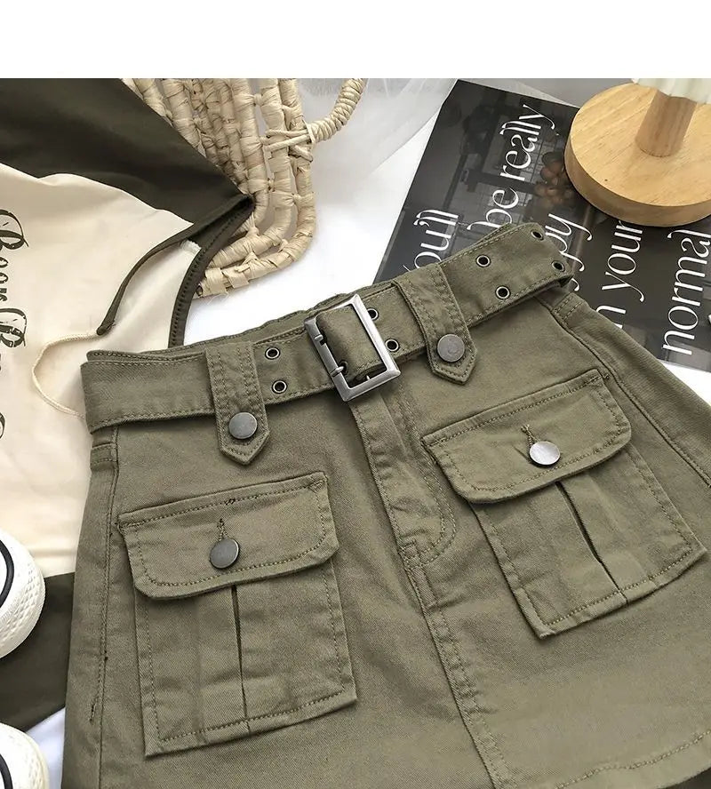 Cargo Mini Denim Skirts Women Multi Pockets Streetwear Personal Cool Teens Youth European Hipsters High Waisted Designer Skirt