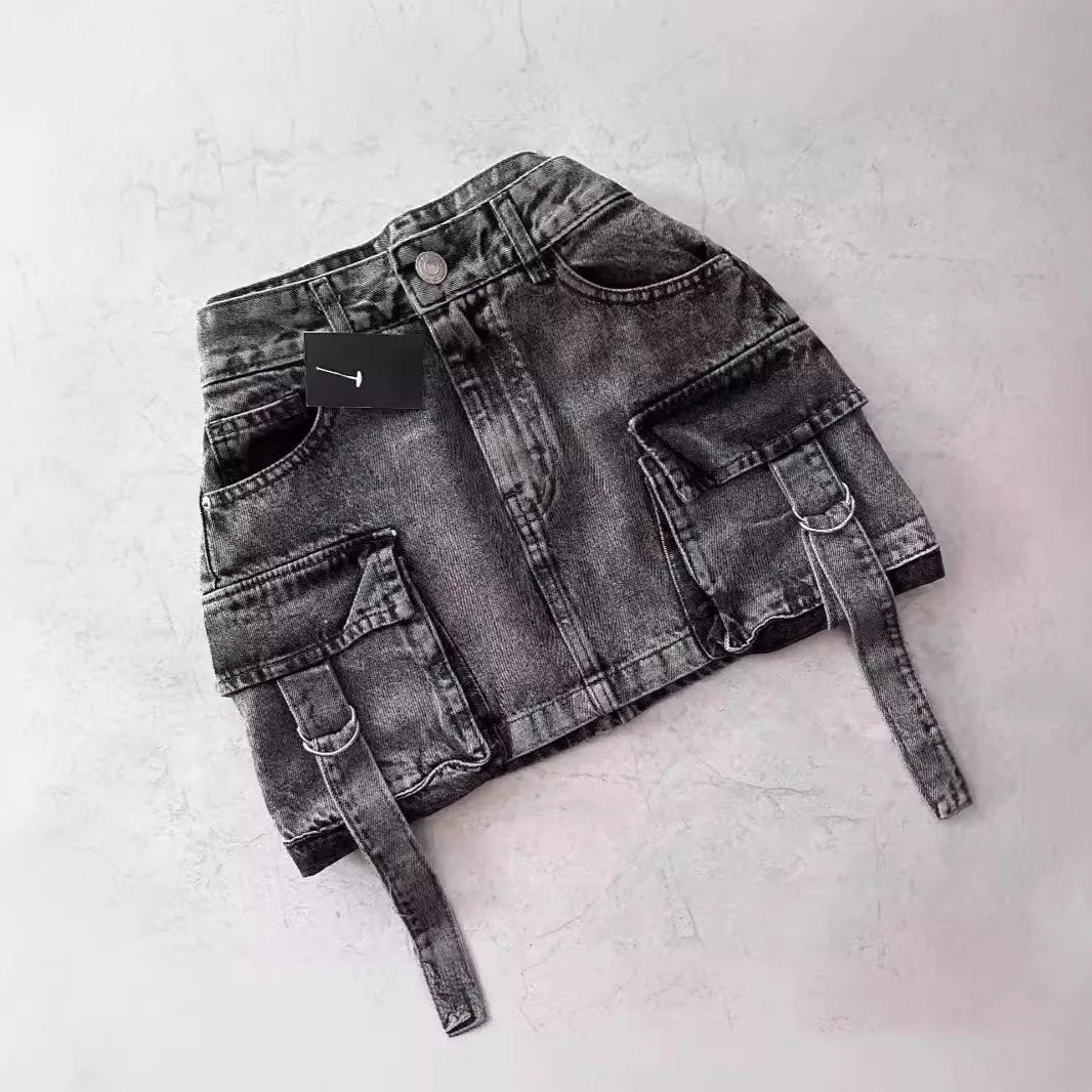 Skirts Women Sexy Short Skirt Slim Fit Casual Regular Jeans Elegant Splice Denim High Waist Hip Wrap A Line Pockets Summer