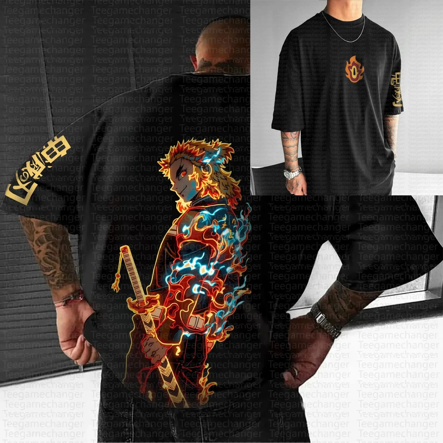 Teegamechanger Demon Slayer Kimetsu No Yaiba Anime Graphic Print T Shirts for Men 2025 Summer Cotton Short Sleeve Tees
