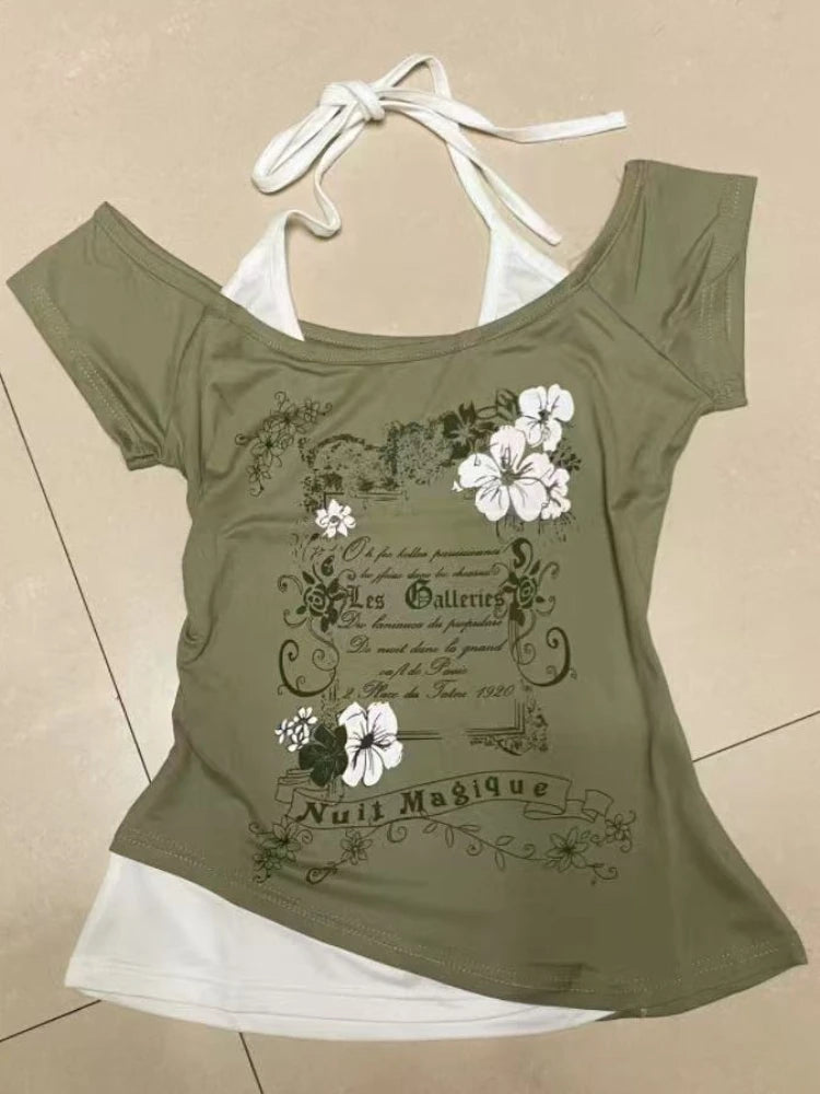 2000s Y2k Tops & Tees Women's T-shirt Print Sexy Punk Streetwear Shirt Gothic Blouse Casual Grunge T Shirts Crop Top 2025 Summer