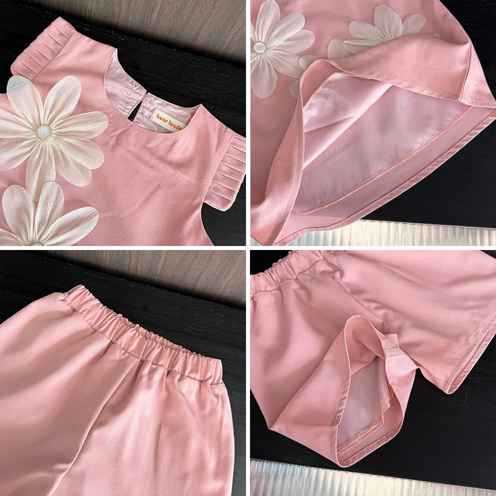 Bear Leader 2-7 Years Summer New 3D Flower Vest Dress Girl's Princess Dresses Baby Kids Clothing Wedding Party Elegent Clothes