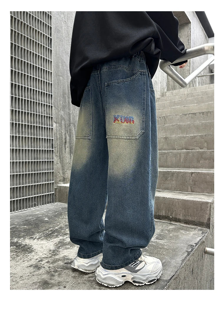 Hot Sale Children Vintage y2k Baggy Jeans for Teens Boy New Casual Relaxed Fit Denim Pants Kids Classic Blue Jeans Trousers