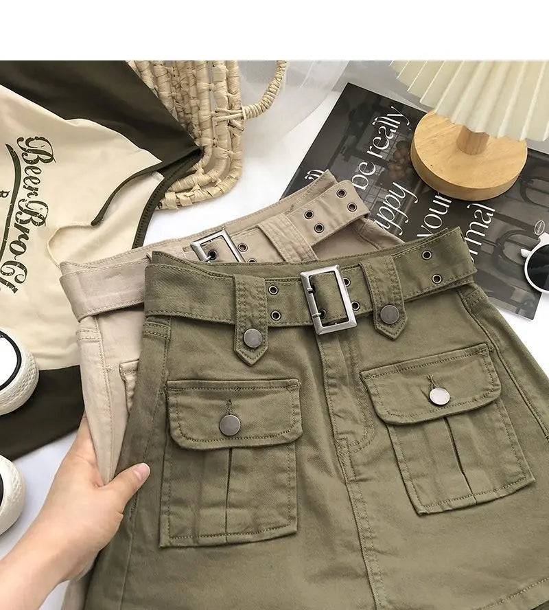 Cargo Mini Denim Skirts Women Multi Pockets Streetwear Personal Cool Teens Youth European Hipsters High Waisted Designer Skirt