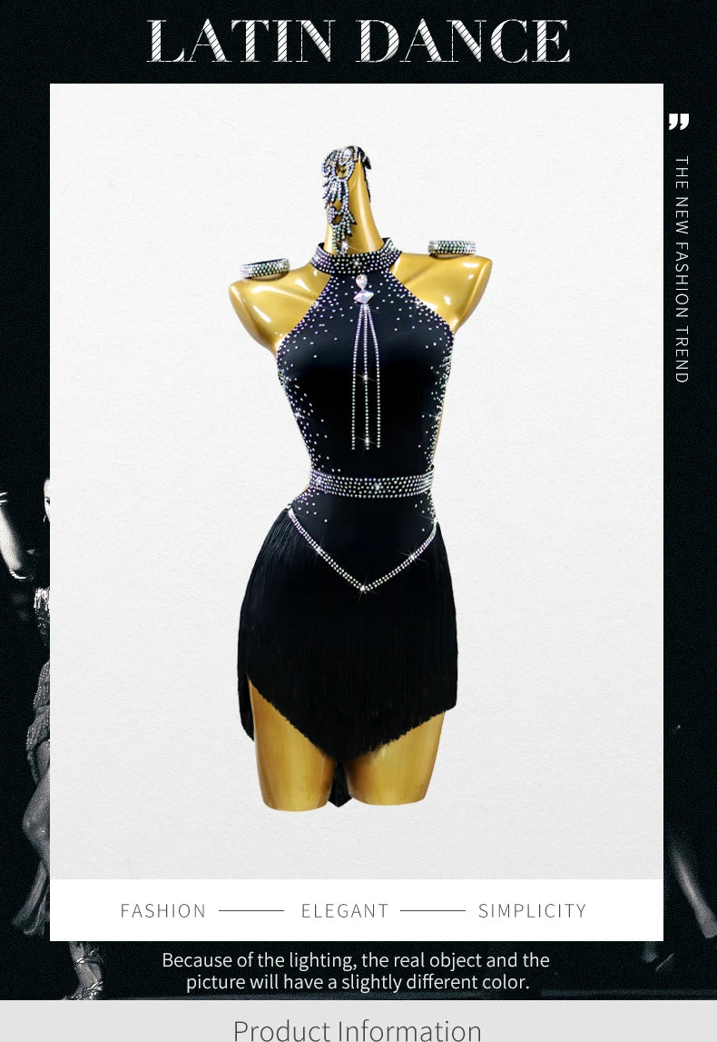 Black Latin Dress Women Stage Outfit Line Dance Costume 2025 New Sexy Girl Prom Skirt Kid Party Suit  Evening Clothes Customized