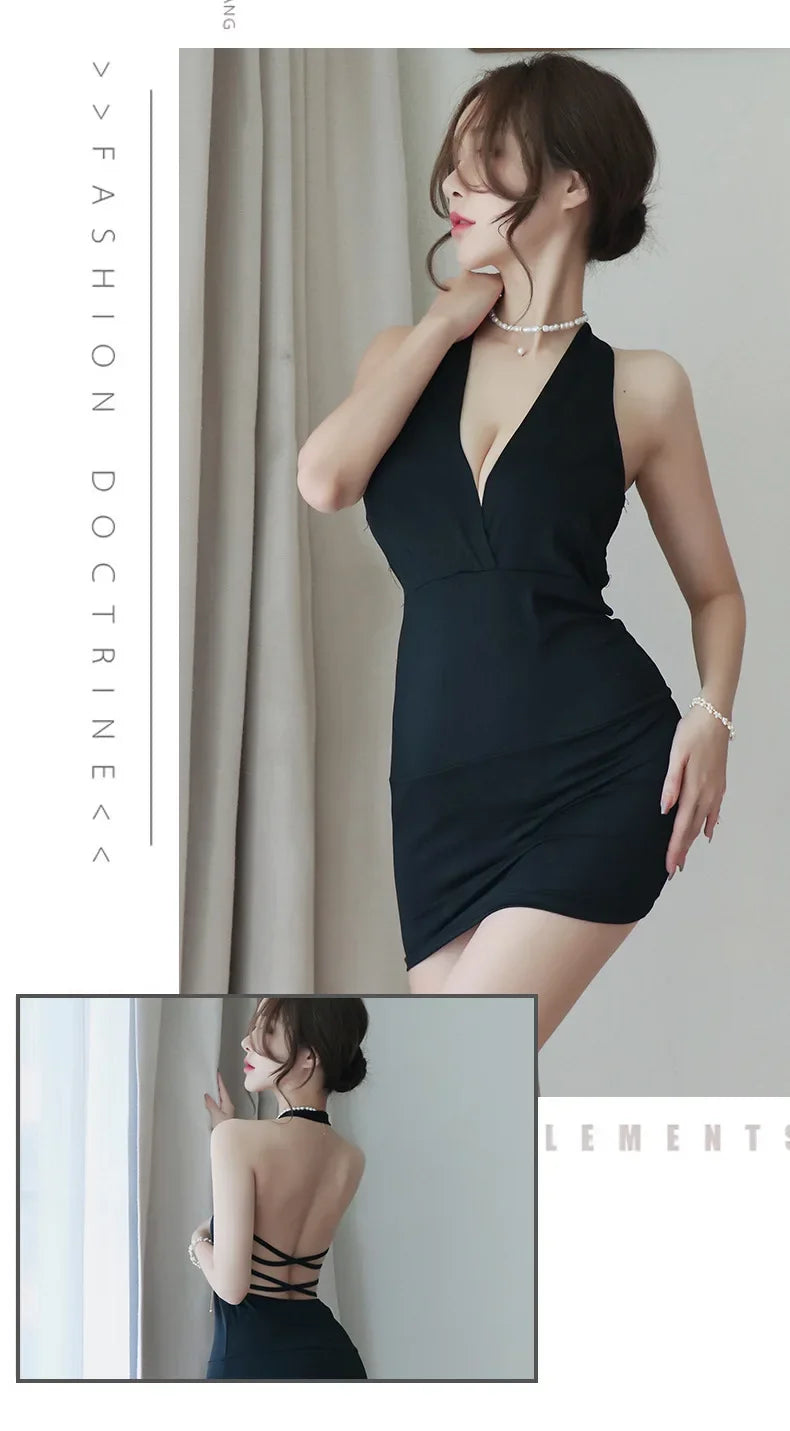 Hot Dress Women's sexy strapping uniform seductive nightclub attire secretary attire OL attire Summer clothes Woman party dress