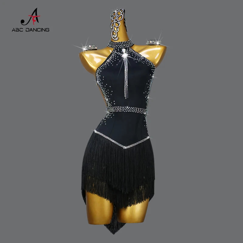 Black Latin Dress Women Stage Outfit Line Dance Costume 2025 New Sexy Girl Prom Skirt Kid Party Suit  Evening Clothes Customized