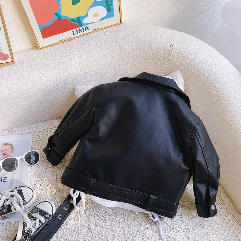 Autumn Girls Coat Waterproof And Stain Resistant Artificial Leather Fashion Zipper Jacket For 2-8 Years Girl Children Outdoor