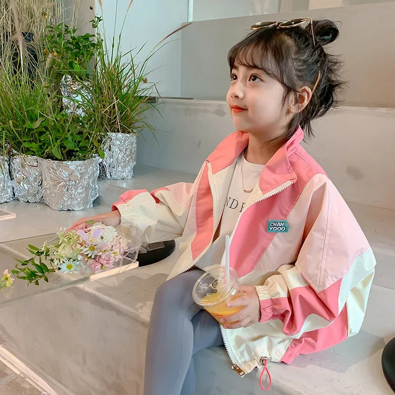Autumn Girls Coat Waterproof And Stain Resistant Artificial Leather Fashion Zipper Jacket For 2-8 Years Girl Children Outdoor