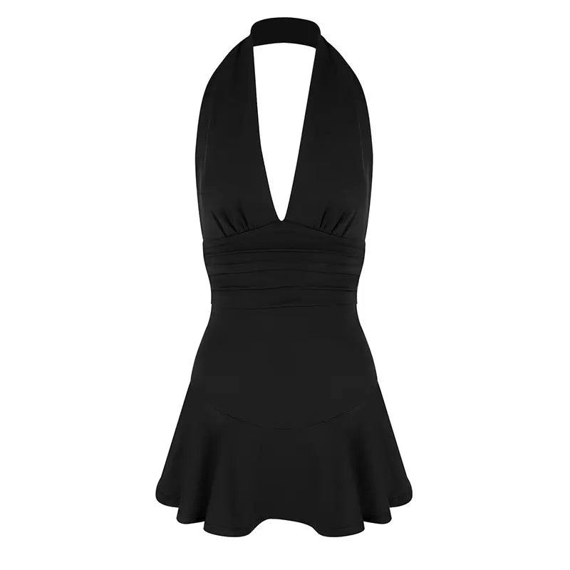 Summer Black Sexy Women's Dresses Streetwear Fashion Club Party Halter Dress Elegant Lady Sexy Backless V-neck Low Chest Dresses