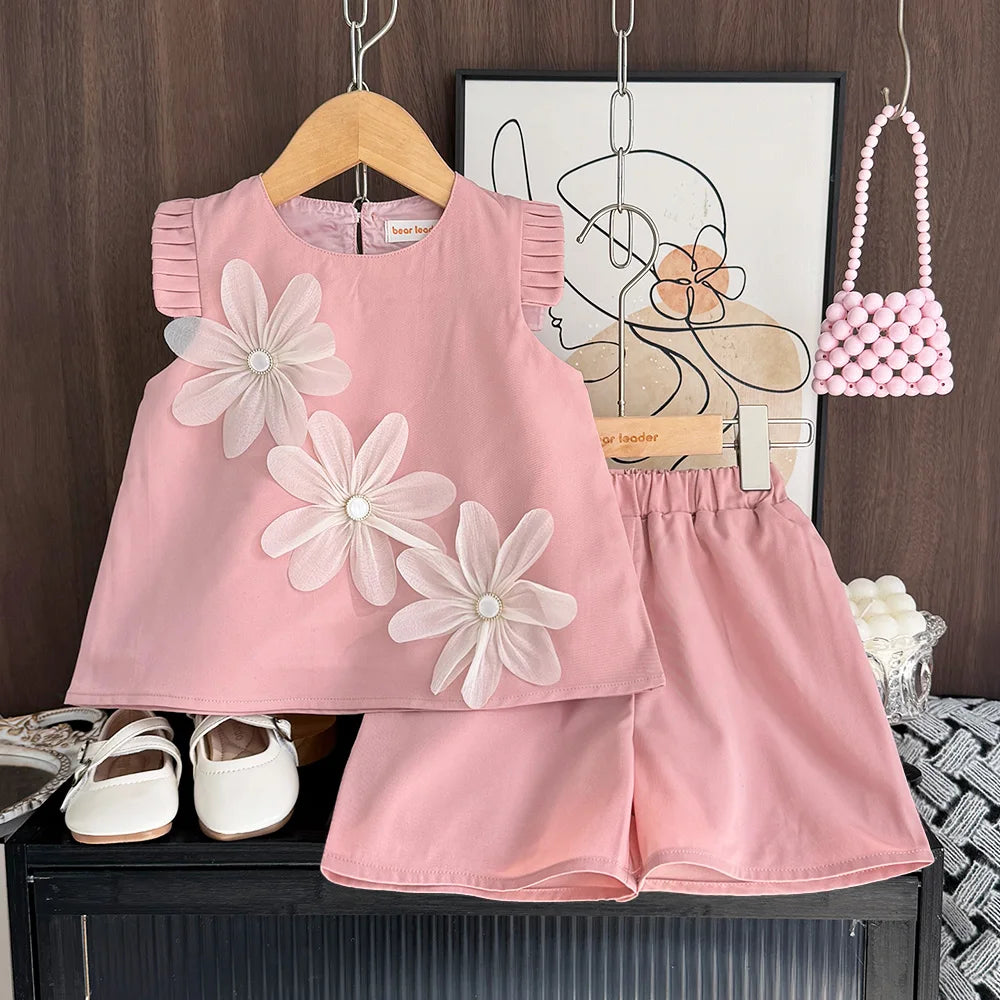 Bear Leader 2-7 Years Summer New 3D Flower Vest Dress Girl's Princess Dresses Baby Kids Clothing Wedding Party Elegent Clothes