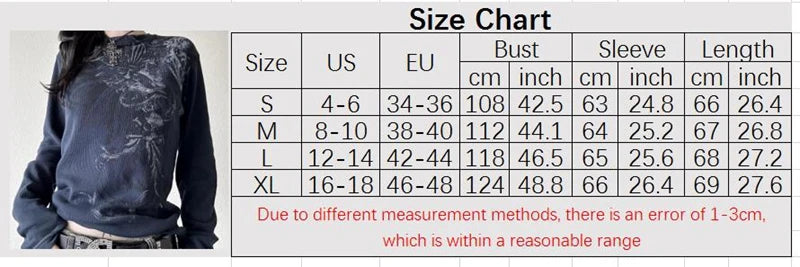 Y2K Grunge Cyber Mall Goth Thermal T-shirt Skulls Graphic Print Long Sleeve Pullovers Tops Women 90s Vintage Aesthetic Tees
