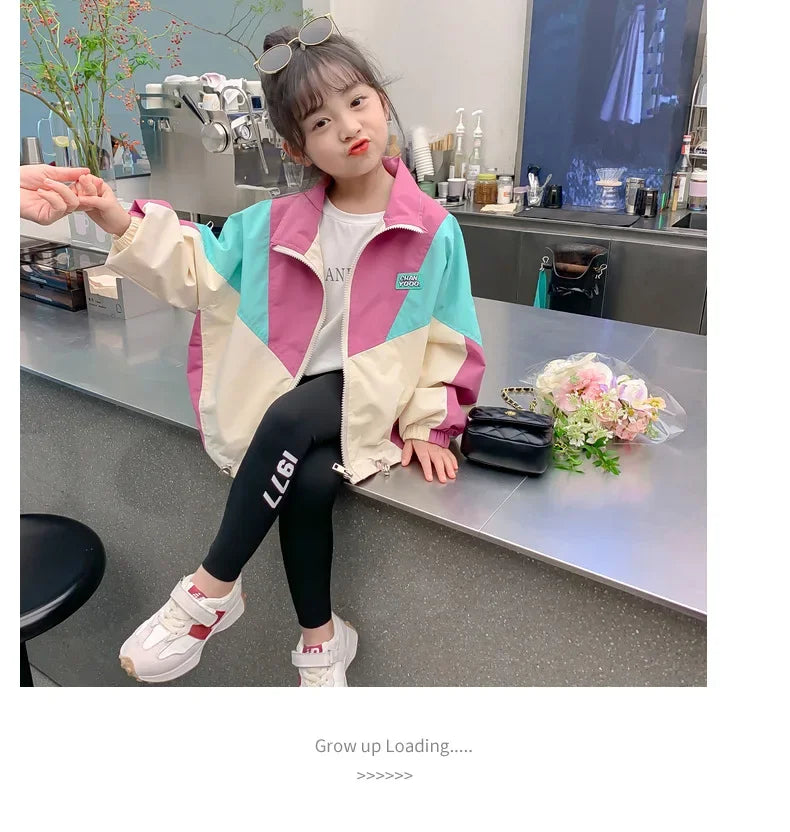 Autumn Girls Coat Waterproof And Stain Resistant Artificial Leather Fashion Zipper Jacket For 2-8 Years Girl Children Outdoor