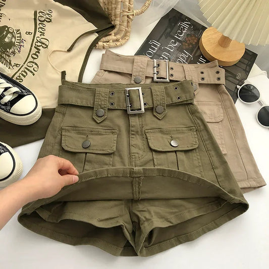 Women Mini Denim Skirts Multi Pockets Streetwear Personal Cool Ladies High Waisted A-line Wrap-around Skirt Cargo Skirt 2025 New