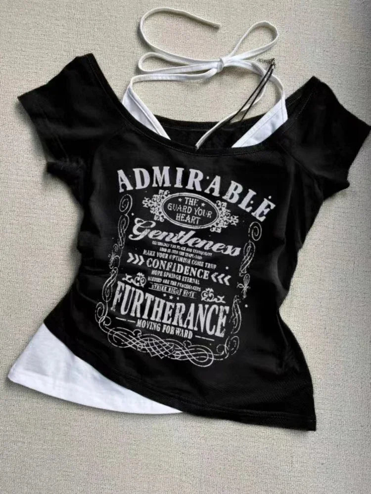 2025 New Y2k Vintage Graphic T Shirts Women Grunge Streetwear Hot Girl Slim Fit Tee Harajuku Fashion Casual Sweet Tops Chic