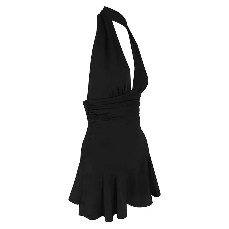 Summer Black Sexy Women's Dresses Streetwear Fashion Club Party Halter Dress Elegant Lady Sexy Backless V-neck Low Chest Dresses