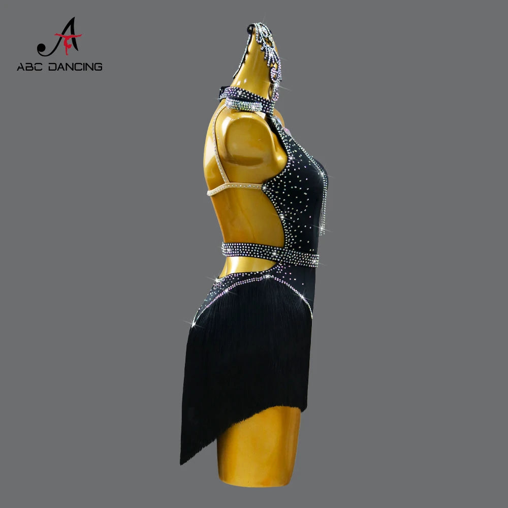 Black Latin Dress Women Stage Outfit Line Dance Costume 2025 New Sexy Girl Prom Skirt Kid Party Suit  Evening Clothes Customized