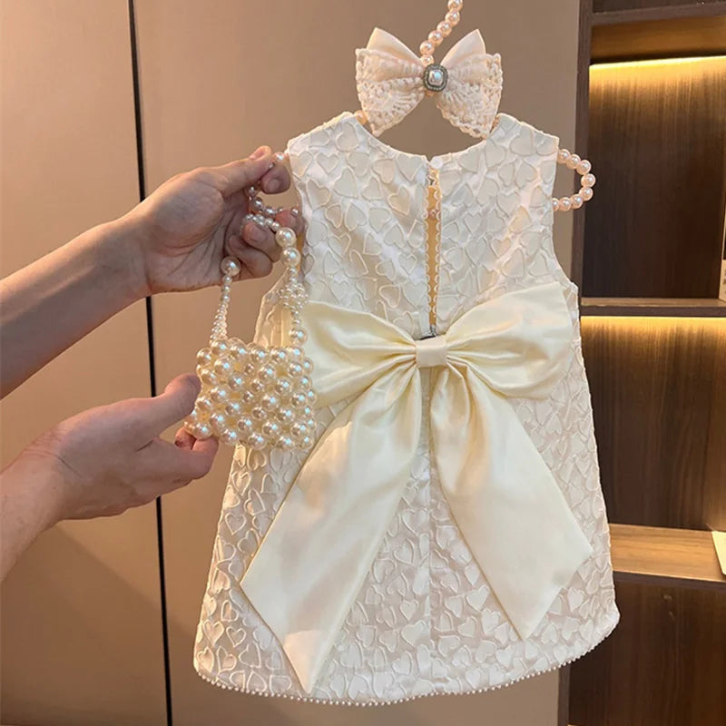 Baby Girls Birthday Party Dresses Kids Bow Elegant Wedding Gown Toddler Princess Sleeveless Classic Vestidos Children Clothing