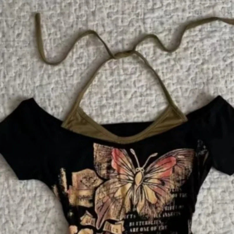 2000s Y2k Tops & Tees Women's T-shirt Print Sexy Punk Streetwear Shirt Gothic Blouse Casual Grunge T Shirts Crop Top 2025 Summer