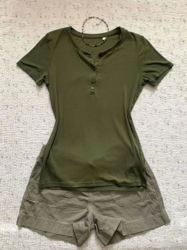 2000s American Vintage T-shits Women Short Sleeve Retro Bodycon Y2k Crop Top Office Lady Korean Fashion Harajuku Subculture Tees