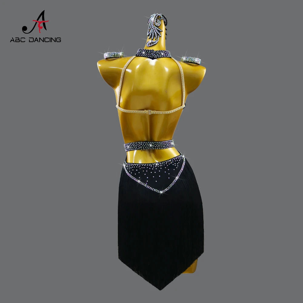 Black Latin Dress Women Stage Outfit Line Dance Costume 2025 New Sexy Girl Prom Skirt Kid Party Suit  Evening Clothes Customized