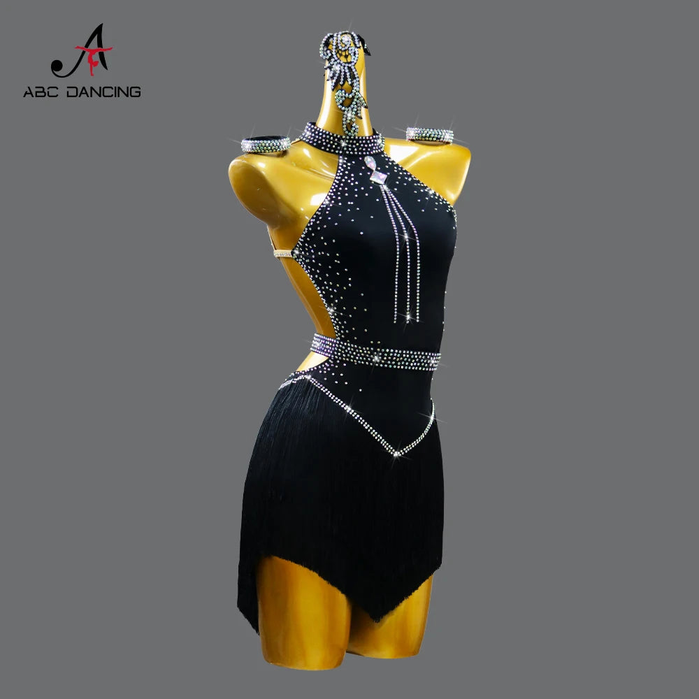 Black Latin Dress Women Stage Outfit Line Dance Costume 2025 New Sexy Girl Prom Skirt Kid Party Suit  Evening Clothes Customized