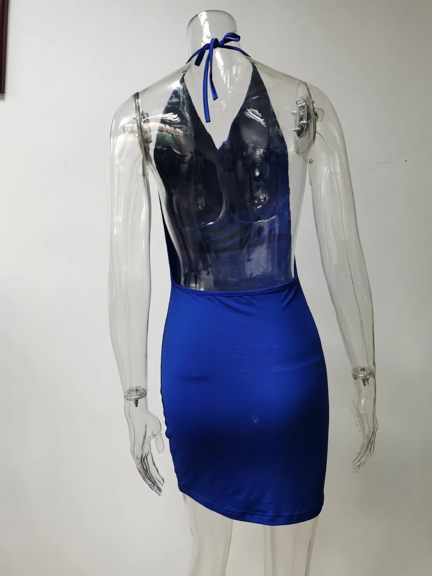 Sexy Mini Dress Lace Up Strap Pure Silod Party Club Elegant Y2K Hang Neck Hollow Backless Straples V Neck Elegant Evening Dresse