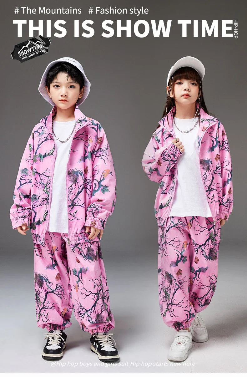 School Teens Boys Dance Performance Outfits Set Fashion Printing Group Catwalk Costumes 6 To 16 Years Girls Clothes Casual Suits