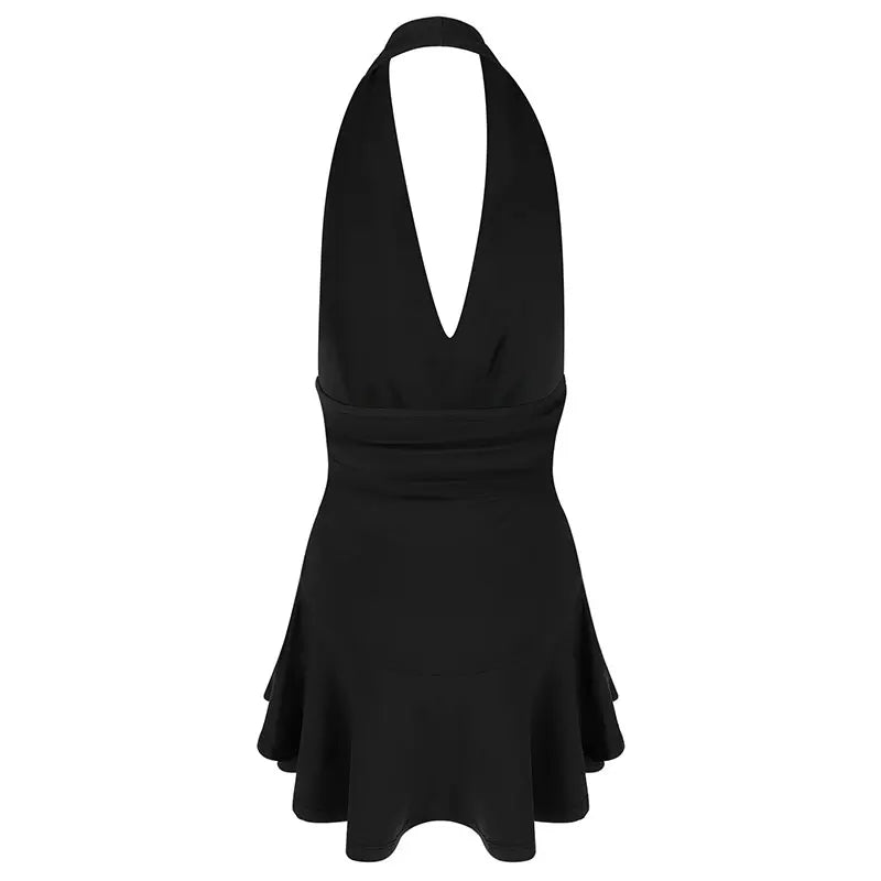 Summer Black Sexy Women's Dresses Streetwear Fashion Club Party Halter Dress Elegant Lady Sexy Backless V-neck Low Chest Dresses