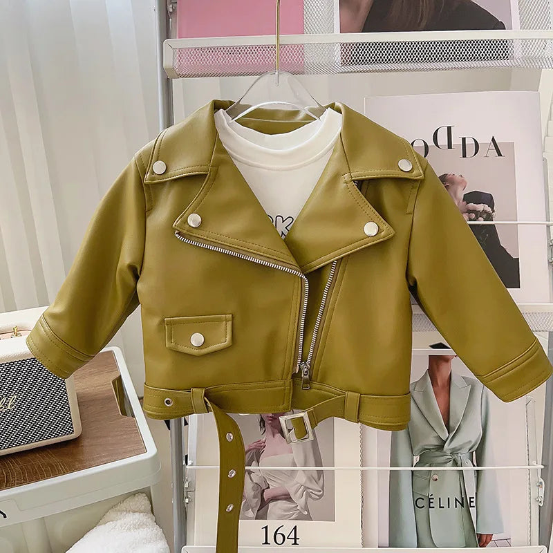 Autumn Girls Coat Waterproof And Stain Resistant Artificial Leather Fashion Zipper Jacket For 2-8 Years Girl Children Outdoor