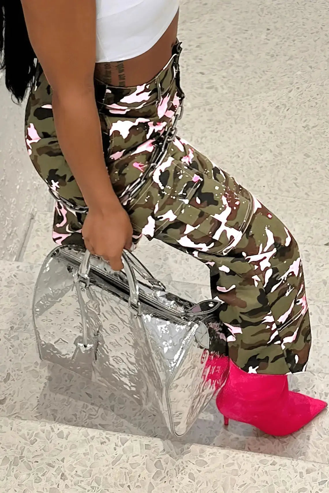 FAGADOER Pink Camouflage Print Pants Women Y2K Streetwear Button Pocket patchwork Straight Pants Hot girl Bottoms 2025