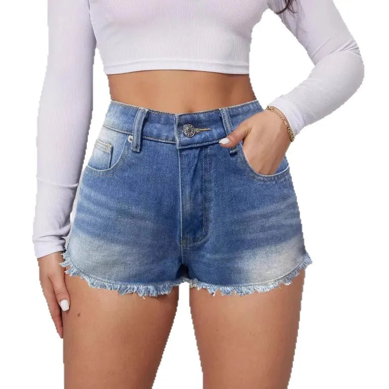Shorts Women Jeans 2025 Summer Streetwear Embroidery Short Pants Rivet Skinny Mid Waist Distressed Washed Straight Denims