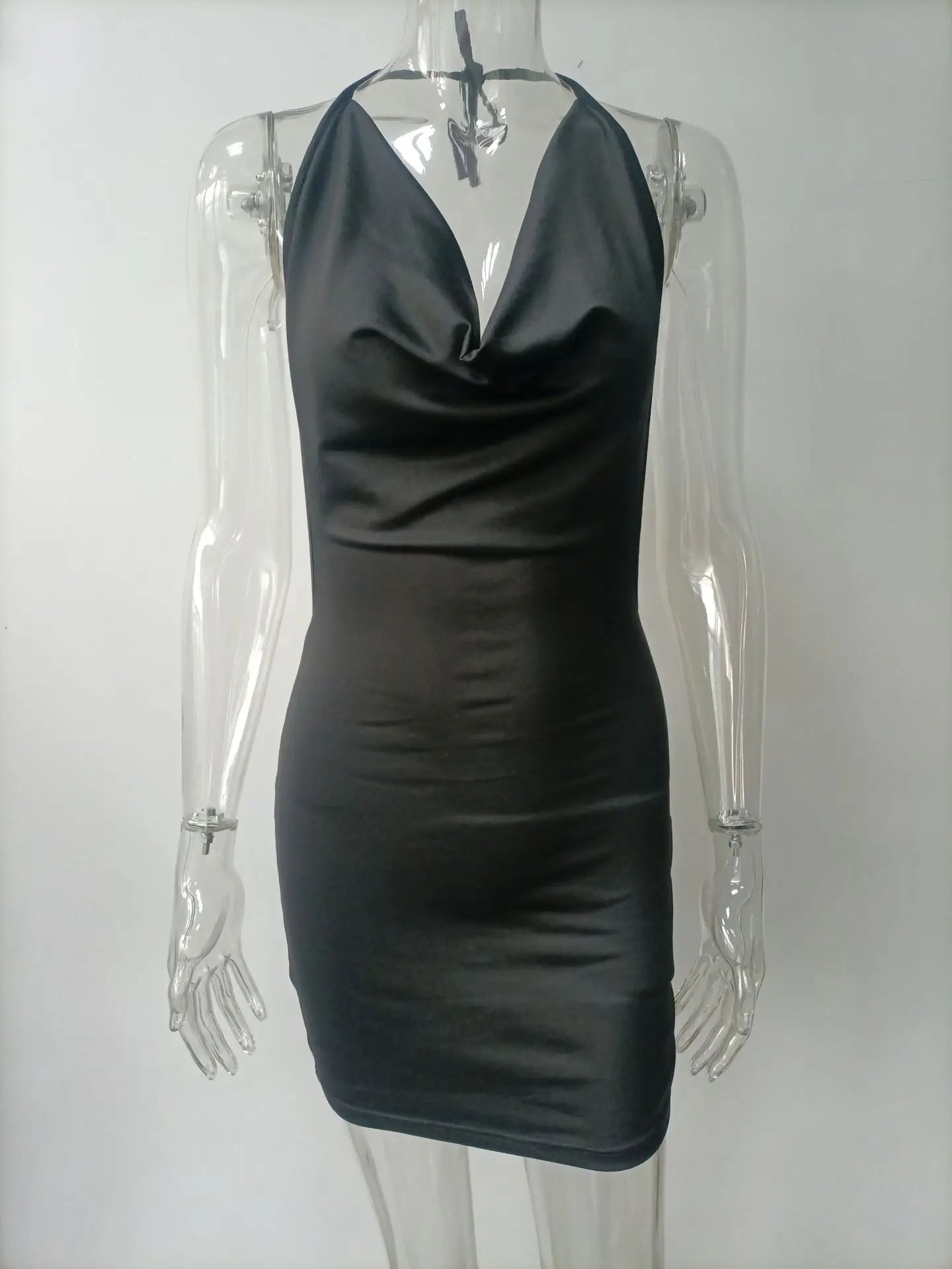 Sexy Mini Dress Lace Up Strap Pure Silod Party Club Elegant Y2K Hang Neck Hollow Backless Straples V Neck Elegant Evening Dresse
