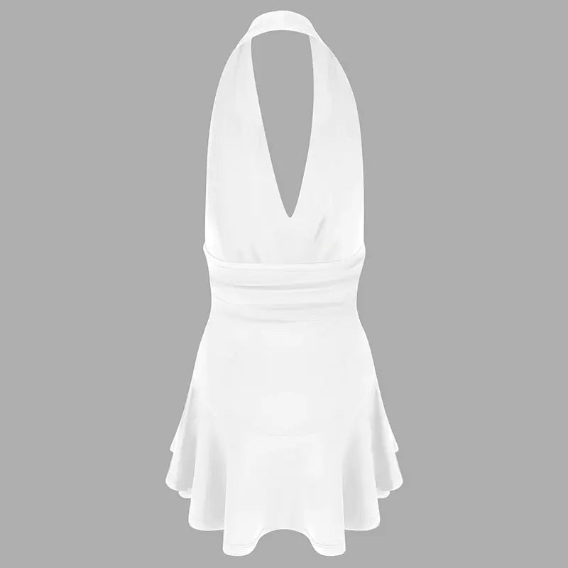 Summer Black Sexy Women's Dresses Streetwear Fashion Club Party Halter Dress Elegant Lady Sexy Backless V-neck Low Chest Dresses
