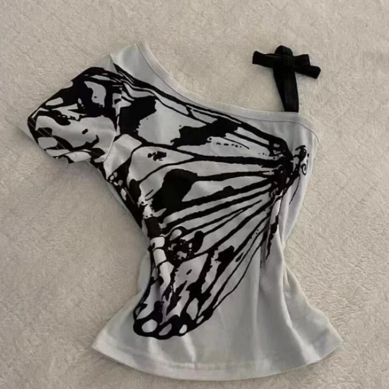 2000s Y2k Tops & Tees Women's T-shirt Print Sexy Punk Streetwear Shirt Gothic Blouse Casual Grunge T Shirts Crop Top 2025 Summer