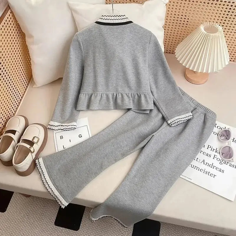 Teen Girls Clothing Sets Toddler Baby Girls Cotton Full Length Clothes Outfit Kids Suit Clothes Knit Coat + Pants Comfortable