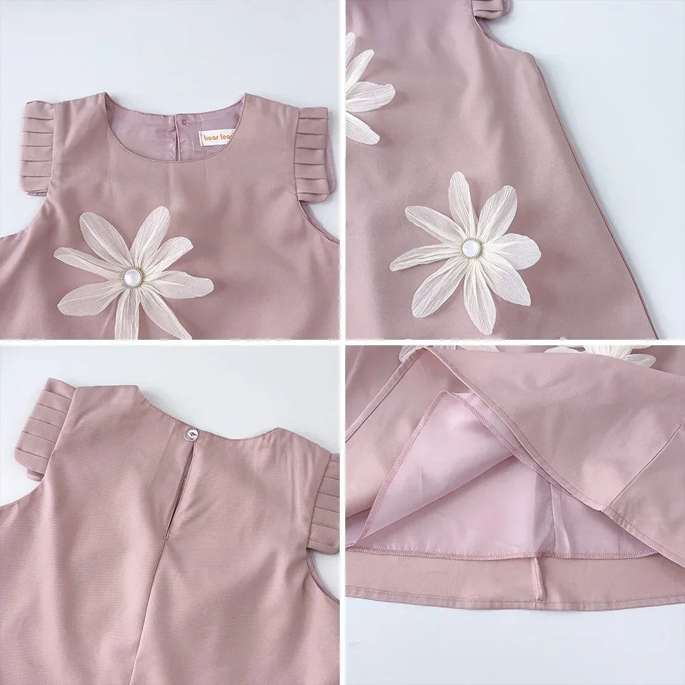 Bear Leader 2-7 Years Summer New 3D Flower Vest Dress Girl's Princess Dresses Baby Kids Clothing Wedding Party Elegent Clothes