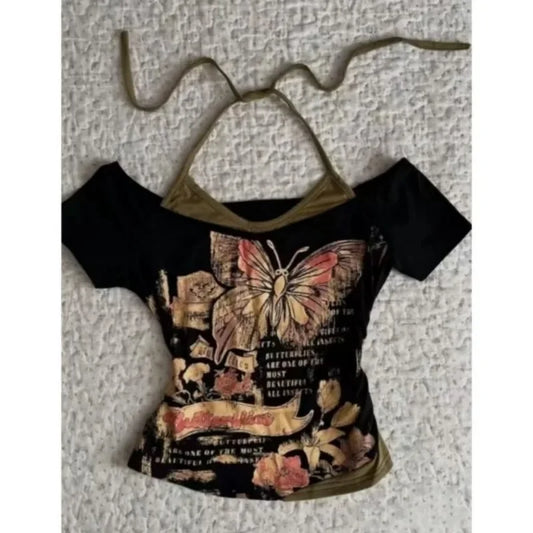 2000s Y2k Tops & Tees Women's T-shirt Print Sexy Punk Streetwear Shirt Gothic Blouse Casual Grunge T Shirts Crop Top 2025 Summer