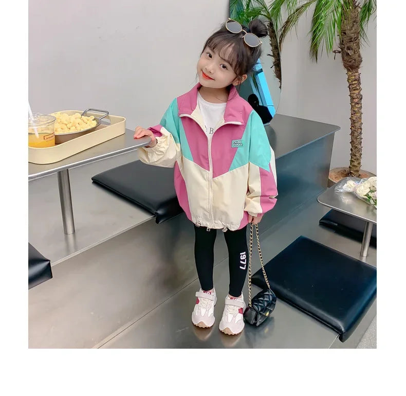 Autumn Girls Coat Waterproof And Stain Resistant Artificial Leather Fashion Zipper Jacket For 2-8 Years Girl Children Outdoor
