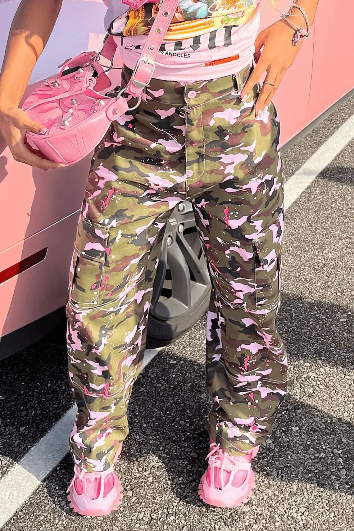 FAGADOER Pink Camouflage Print Pants Women Y2K Streetwear Button Pocket patchwork Straight Pants Hot girl Bottoms 2025