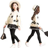 Girls Solid Colour Sets Children's Long-Sleeved Short Sweater Trousers 2Pcs Spring Autumn New Kids Fashion Casual Suit 4-12Y