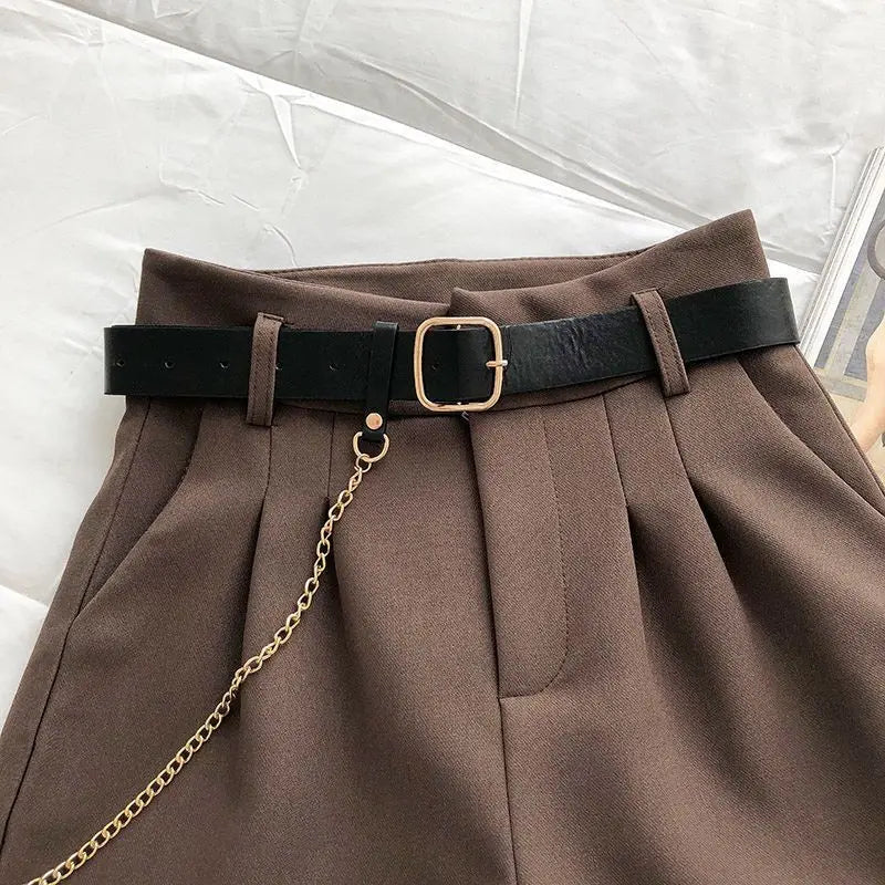 New Casual Comfortable Elegant Wild Shorts With Belt Women's Woolen Shorts Autumn Winter Slim Wide Leg A-line Shorts